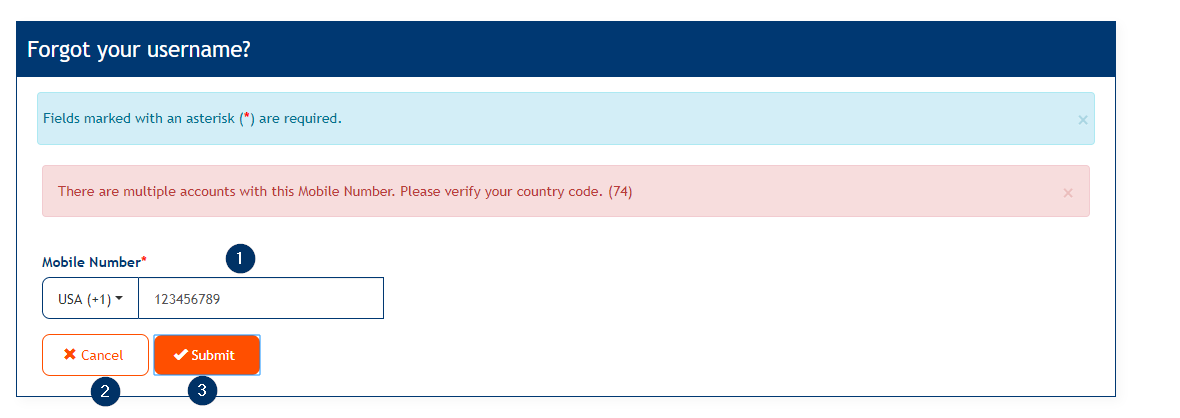 Forgot Username with Mobile Number